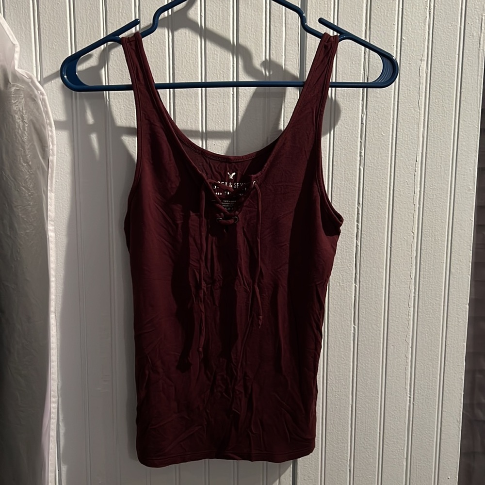 Y2K Style Maroon Tie Front Tank Top